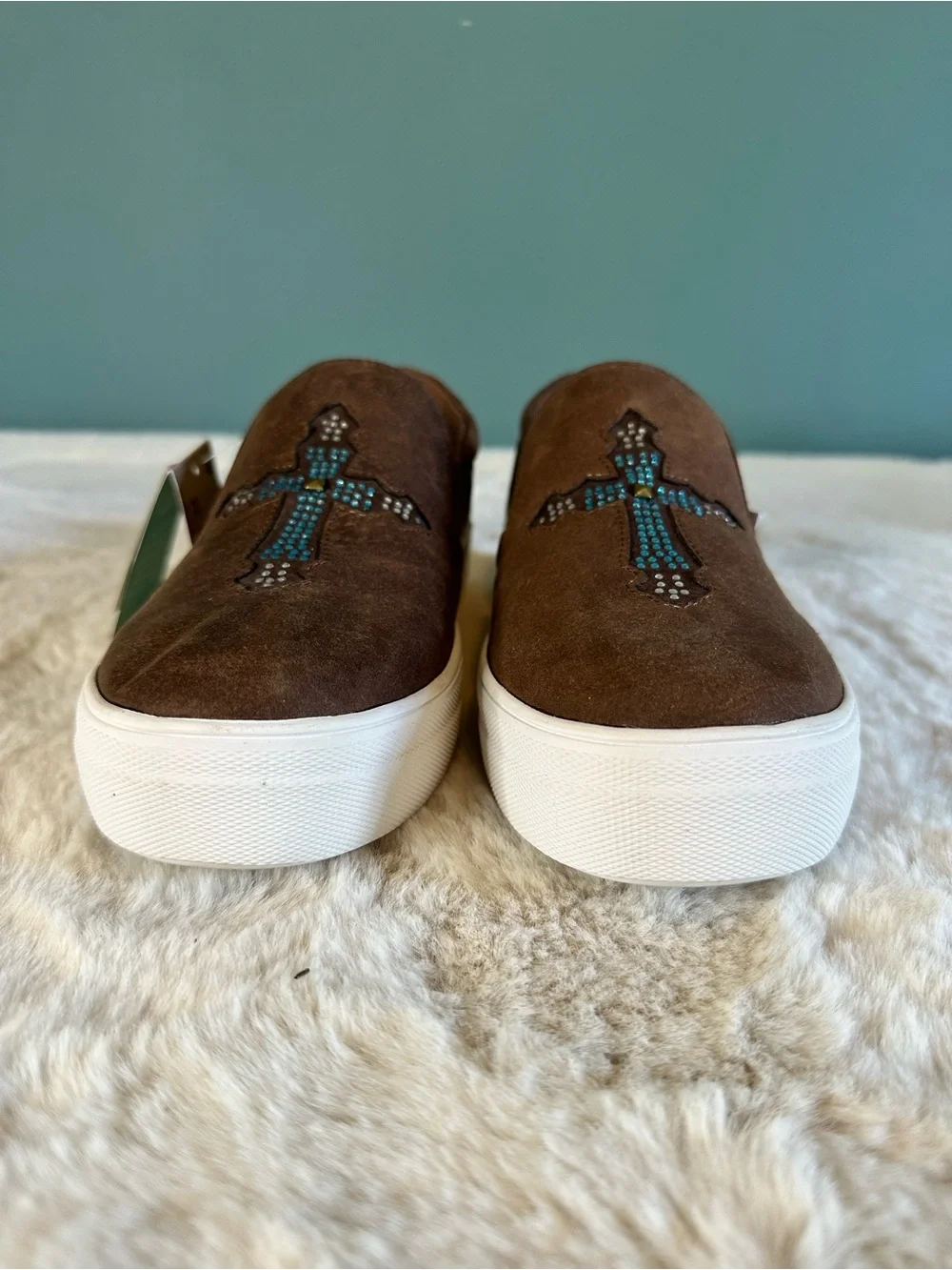 Roper Western Slip-On Sneakers Brown Turquoise Cross Studded Women’s 9